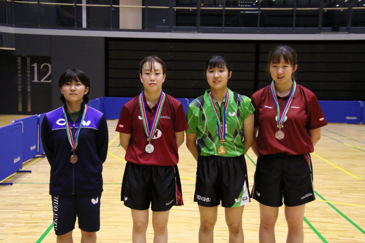 写真：左から川北帆香（中央大）、杉田陽南（早稲田大）、出澤杏佳（専修大）、顧琳婧（早稲田大）／撮影：ラリーズ編集部