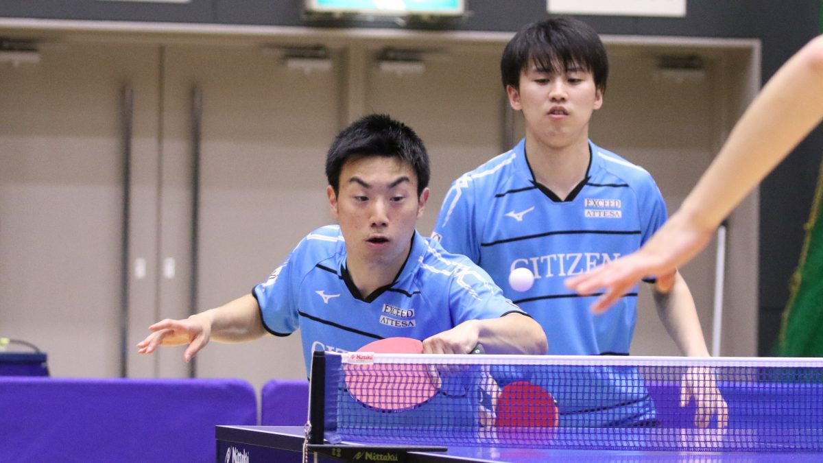 上村/酒井ペア、全日本16強の坂根/各務ペア下す　男子複決勝トーナメント1回戦＜日本卓球リーグビッグトーナメント福島大会＞