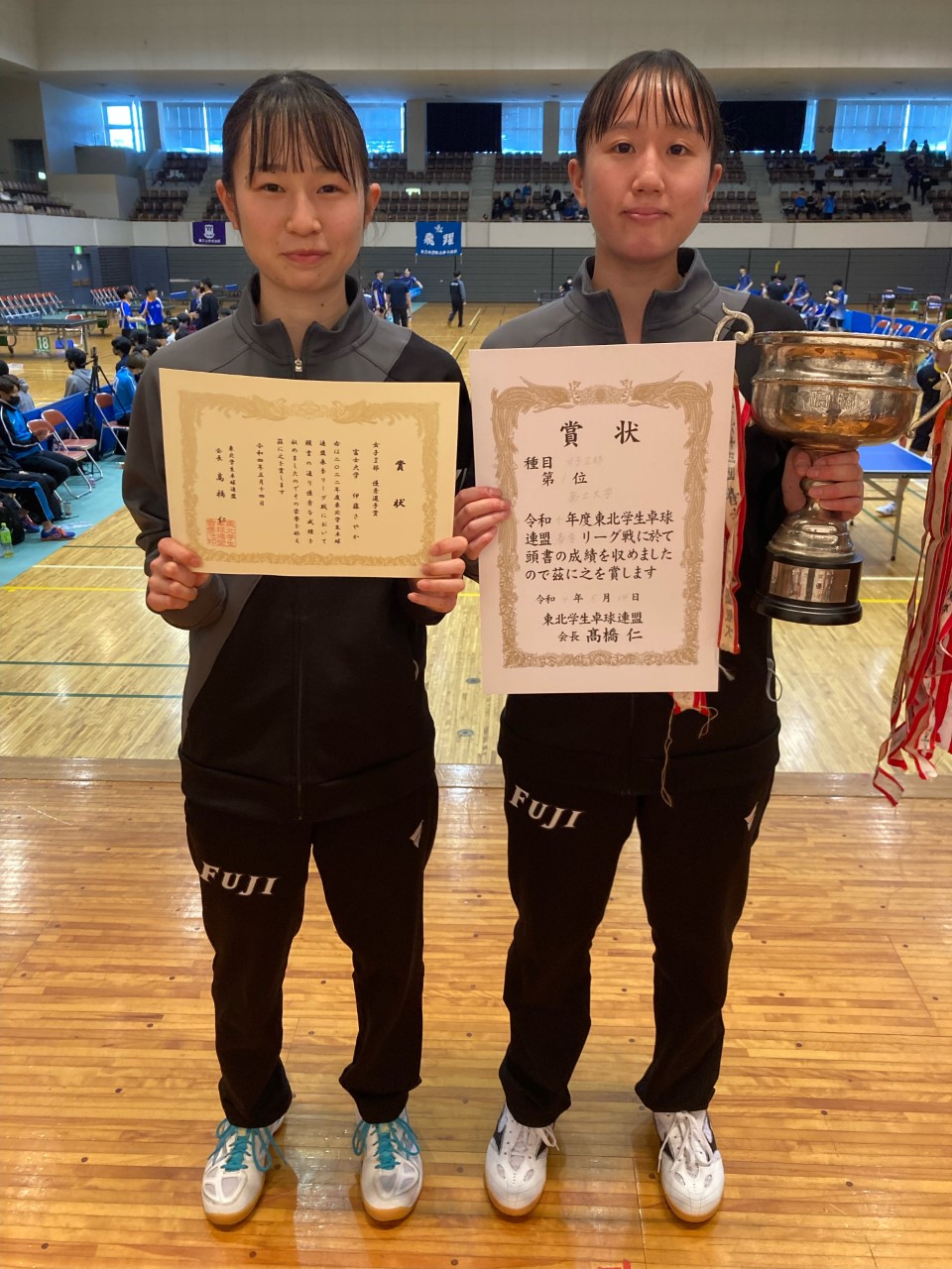 写真：1部昇格となった富士大学/提供：東北学生卓球連盟