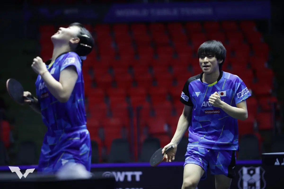 写真：戸上隼輔（明治大）/張本美和（木下アカデミー）/提供：WTT