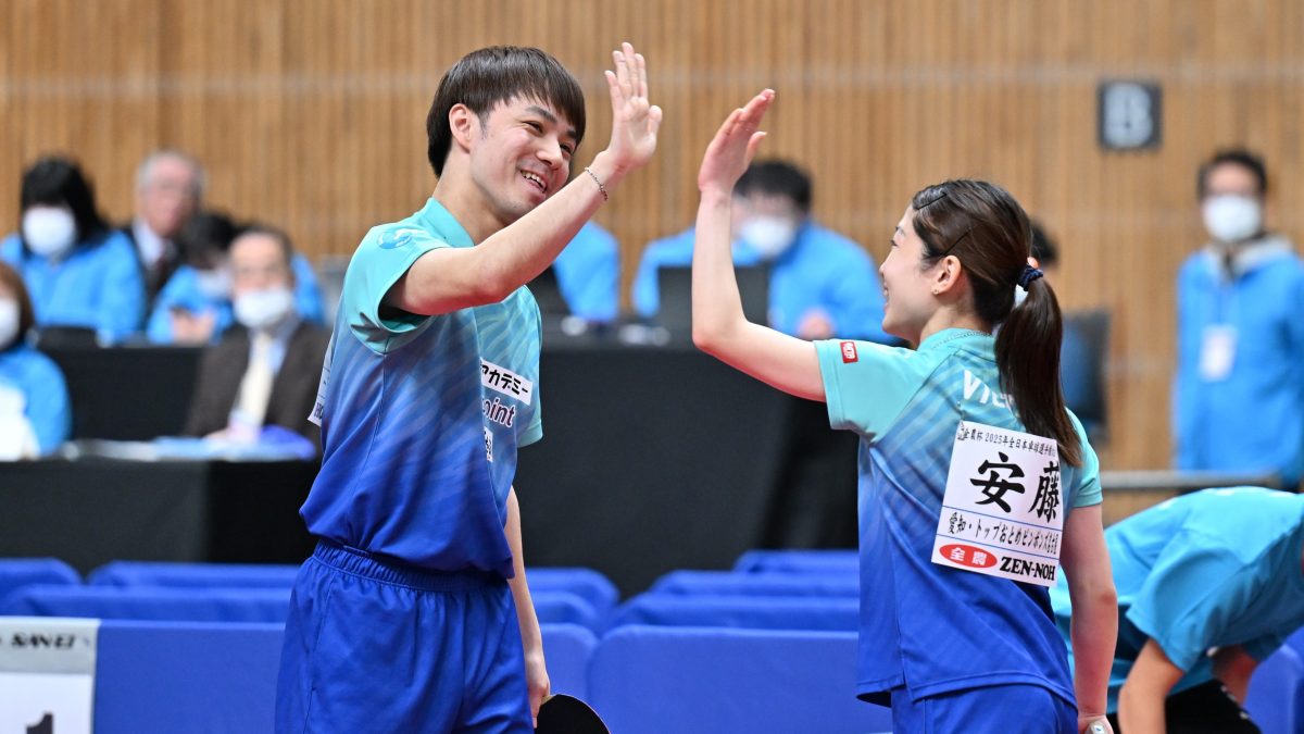 木造勇人/安藤みなみペア、小野寺翔平/枝廣愛ペアが決勝進出＜全日本卓球2025・混合複準々決勝、準決勝＞