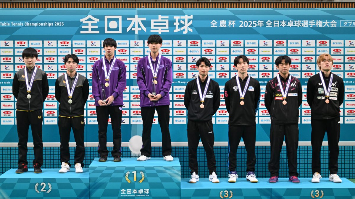 明治大・飯村悠太/木方圭介ペアが初優勝　男子ダブルスランキング一覧＜全日本卓球2025＞
