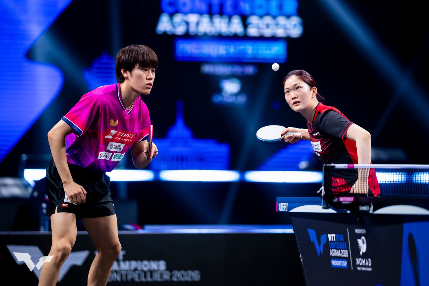 Photo: Hiromu Kobayashi (First) / Miyu Kihara (Top Otome Ping Pongs Nagoya) Pair / Provided by: WTT